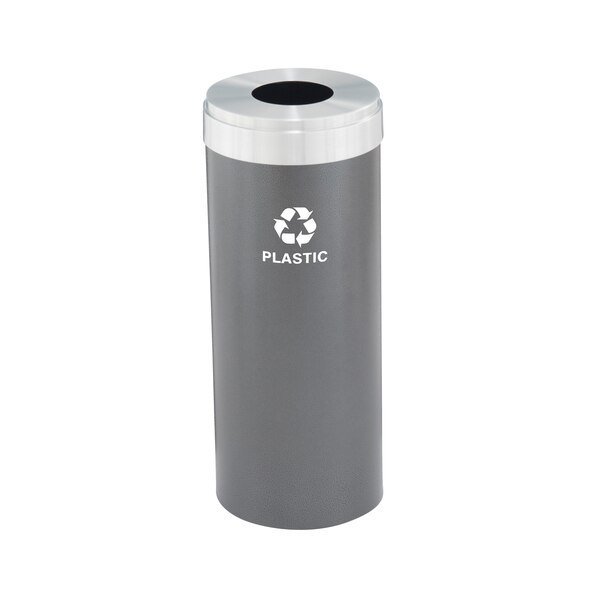 15 gal Round Recycling Bin, Silver Vein/Satin Aluminum, Glaro, Mfr#: B-1242SV-SA-B7