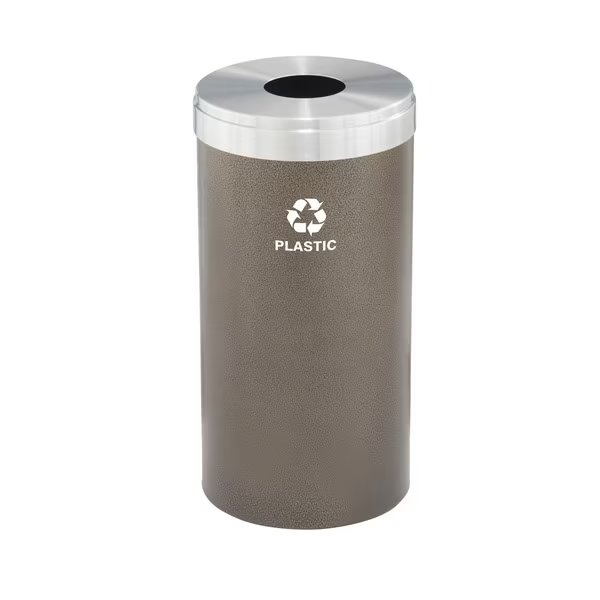 16 gal Round Recycling Bin, Bronze Vein/Satin Aluminum, Glaro, Mfr#: B-1532BV-SA-B7