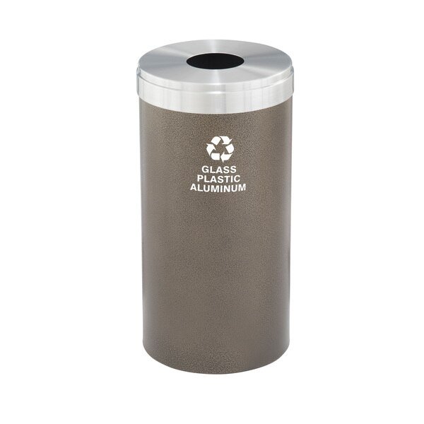 16 gal Round Recycling Bin, Bronze Vein/Satin Aluminum, Glaro, Mfr#: B-1532BV-SA-B9