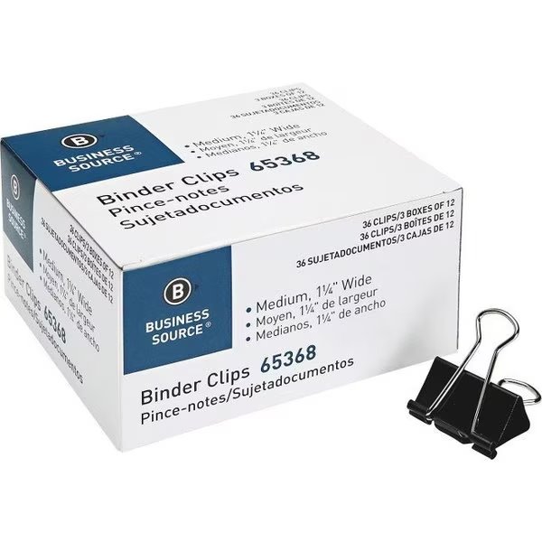 Clip, Binder, Med, Blk, PK36, Business Source, Mfr#: 65368