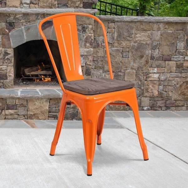 Metal Stack Chair, Orange, Flash Furniture, Mfr#: CH-31230-OR-WD-GG