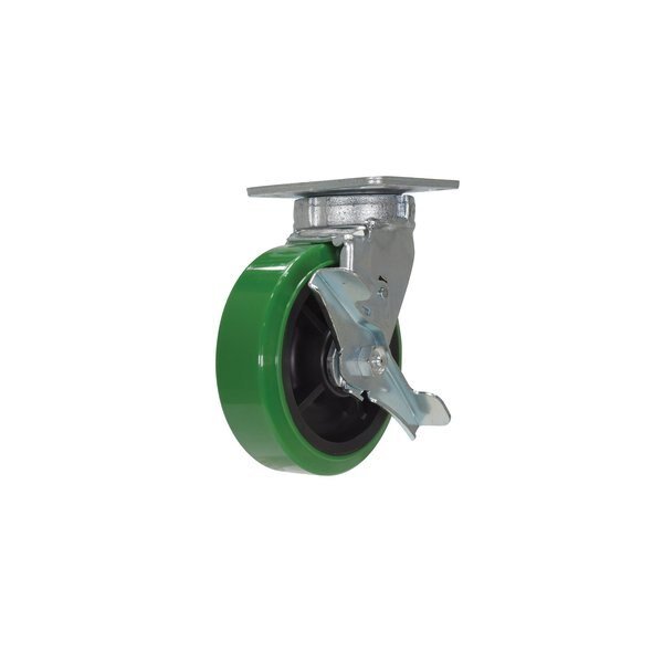 Green High-Tech Non-Marking Swivel With Brake Polyurethane 6x2 Caster, Vestil, Mfr#: CST-F40-6X2DT-SWB