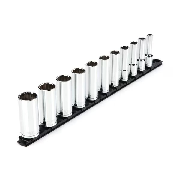 1/2 Inch Drive Deep 12-Point Socket Set with Rail, 11-Piece (3/8-1 in.), Tekton, Mfr#: SHD92107
