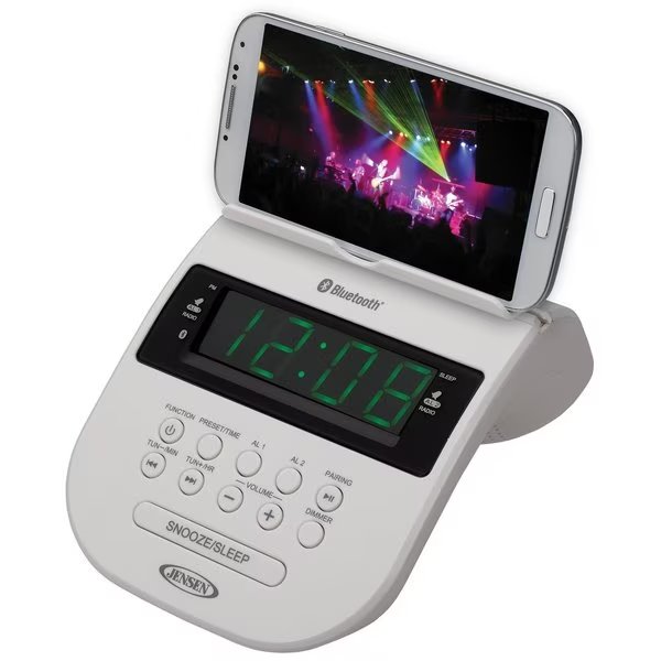 Bluetooth Clock Radio with Cellphone Holder, Jensen, Mfr#: JCR-295-W