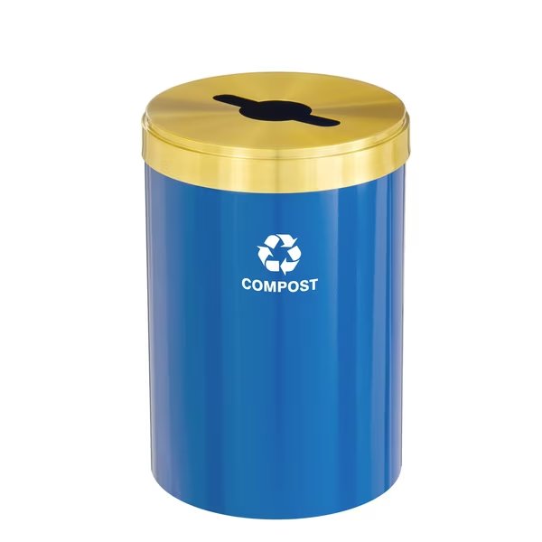 41 gal Round Recycling Bin, Blue/Satin Brass, Glaro, Mfr#: M-2042BL-BE-M4