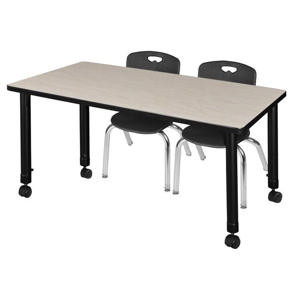 Regency Kee 48 x 24 in. Mobile Adjustable Classroom Table- Maple & 2 Andy 12 in. Stack Chairs- Black, Regency, Mfr#: MT4824PLAPCBK45BK