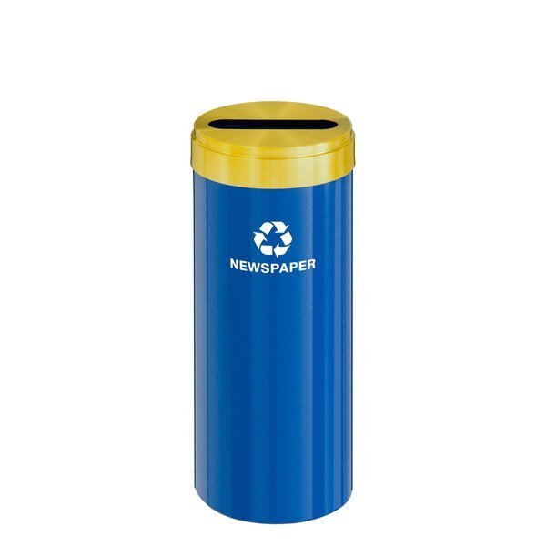 12 gal Round Recycling Bin, Blue/Satin Brass, Glaro, Mfr#: P-1232BL-BE-P3