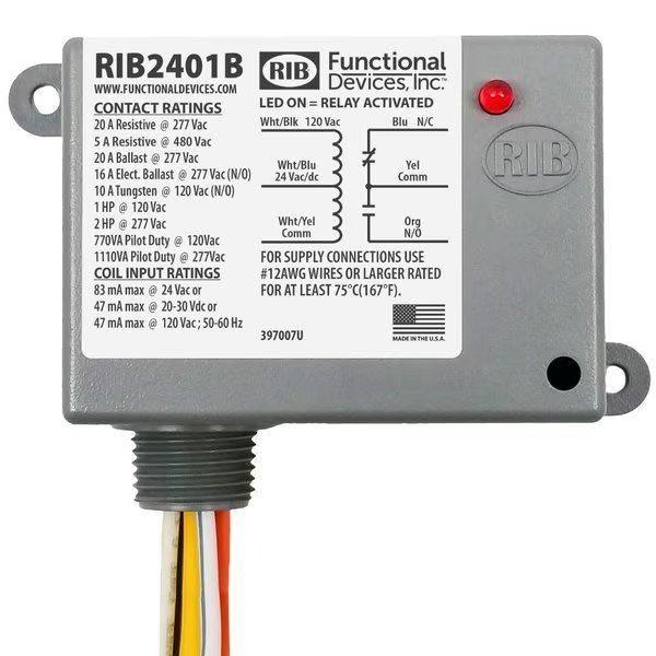Rib 20Amp Spdt 24 Vac Dc, 120 Vac, Johnson Controls, Mfr#: RIB2401B