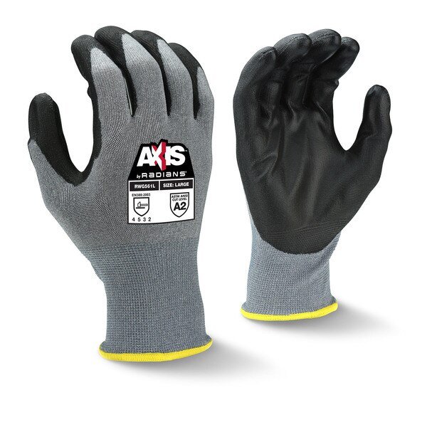 Cut Resistant Coated Gloves, A2 Cut Level, Black/Gray, L, Radians, Mfr#: RWG561TL