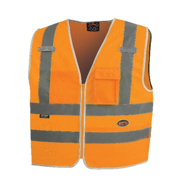 Tricot Safety Vest, Orange, XL, 2 Stripe, Pioneer, Mfr#: V1025150U-XL