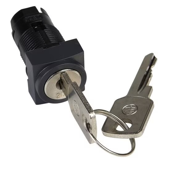 Head for key selector switch, Harmony XB6, square 16mm 3 positions spring return, key 200, key withdrawal at center position, Schneider Electric, Mfr#: ZB6CGT