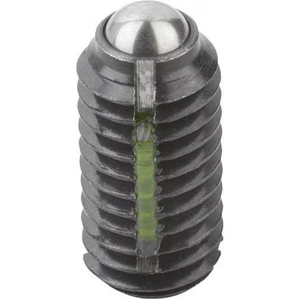 Spring Plunger Intensified Spring Force, Long-Lok D=5/16-18 L=16, Steel, Comp: Ball Steel, Kipp, Mfr#: K0321.2A3