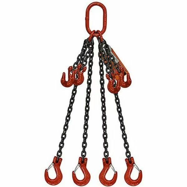 Four Leg Chain Slng, Adjstbl Type B, 9/32in dia, 18ft L, Oblong Link to Slng Hook, 11,200lb Lmt, Hsi, Mfr#: 10AQOS9/32B-18