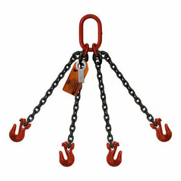 Four Leg Bridle Chain Slng, 9/32 in dia, 14ft L, Oblong Link to Grab Hook, 11,200lb Lmt, Hsi, Mfr#: 10QOG9/32-14