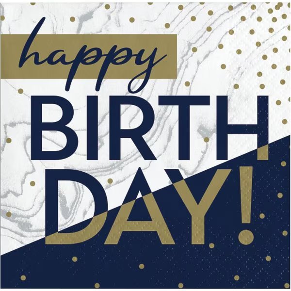 Navy and Gold Birthday Beverage Napkins, 5