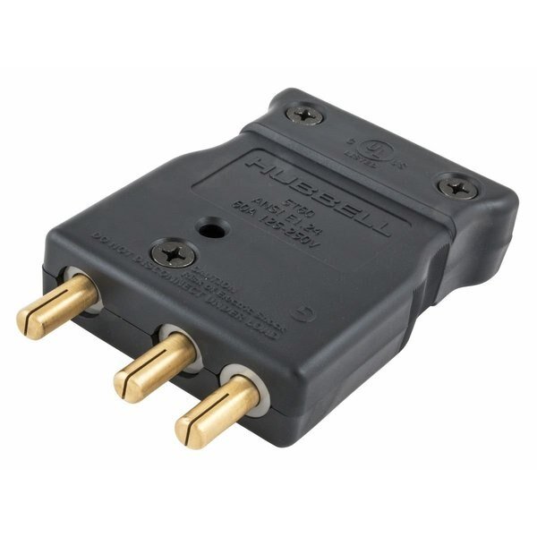 60 Amp 125V Black, Male Inline, Double Set Screw Stage Pin Device, Hubbell Wiring Device-Kellems, Mfr#: HBL60SPM