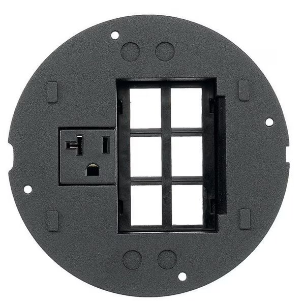 SystemOne, Sub-Plate, Recessed Bezel for (6) Siemon MAX Modules, Single 20A, 125V Receptacle, Black, Hubbell Wiring Device-Kellems, Mfr#: S1SPMAX