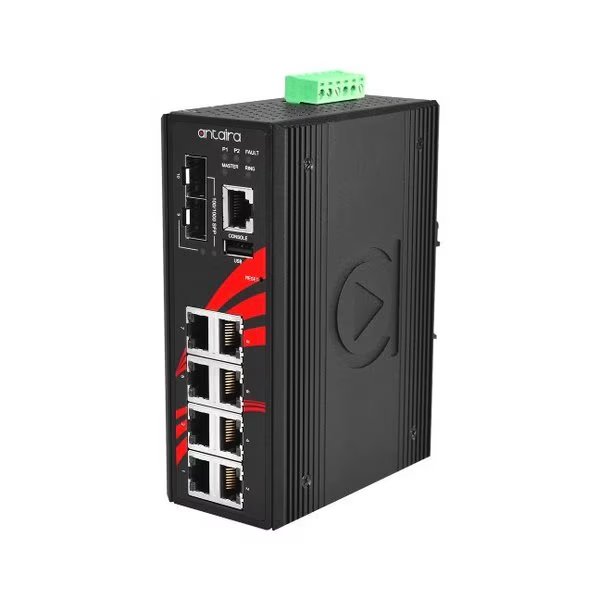 10-Port IndustriaL PoE+ Light Layer 3 Managed Ethernet Switch, Antaira, Mfr#: LMP-1002G-SFP-T