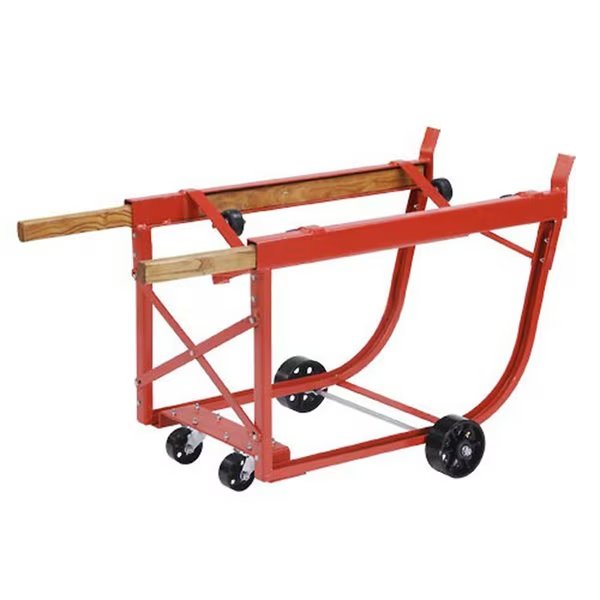 Heavy Duty Drum Cradle, Wood Handles & Steel Wheels, Red, Global Industrial, Mfr#: 482130