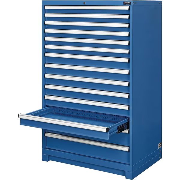 14 Drawer Modular Cabinet, w/Lock, w/o Dividers, 36Wx24Dx57H Blue, Global Industrial, Mfr#: 298451BL