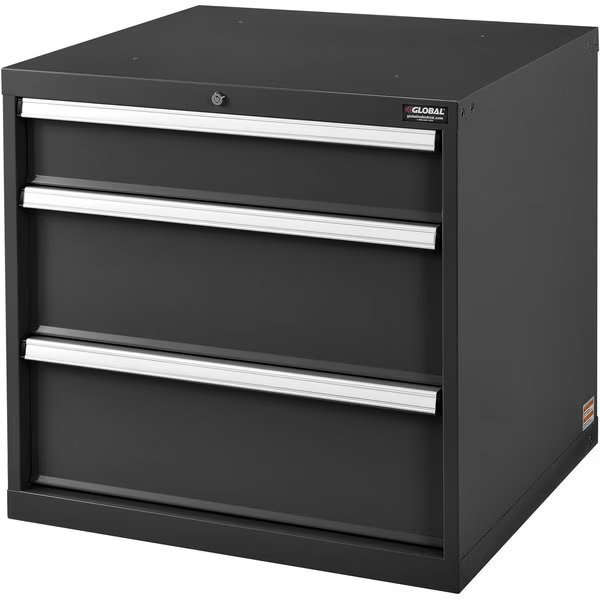 Modular 3 Drawer Cabinet with Lock, w/o Dividers, 30x27x29-1/2, Black, Global Industrial, Mfr#: 493340BK