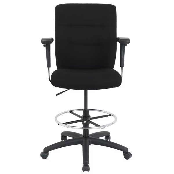 Drafting Stool, Fabric, Black, Adjustable Arms, High Back, Global Industrial, Mfr#: 695614