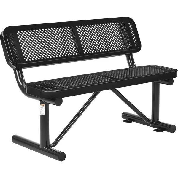 48L Outdoor Steel Bench with Backrest, Perforated Metal, Black, Global Industrial, Mfr#: 695744BK