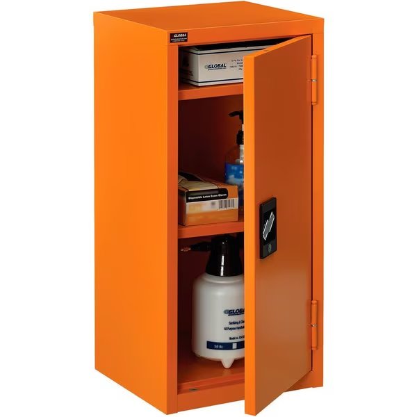 Emergency Preparedness Cabinet, Wall Mount, 13-3/4Wx12-3/4Dx30H, Orange, Global Industrial, Mfr#: 298682