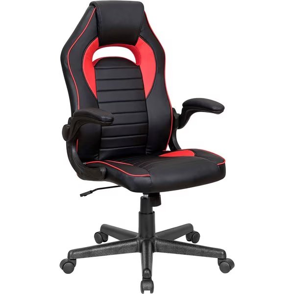 Racing/Gaming Chair, Mid Back, Synthetic Leather, Black/Red, Global Industrial, Mfr#: 695854RD
