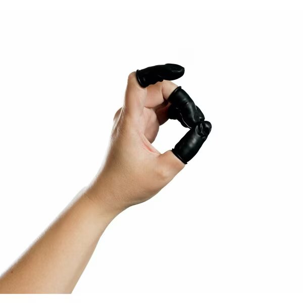Static Dissipative Latex Conductive Finger Cots, Powder-Free, Medium, Black, 720PK, Bertech, Mfr#: ESDFC-B-5M