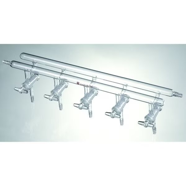 MANIFOLD, VACUUM/INERT GAS, ALL GLASS, 5 PORT, 450mm, 2 HOSE, Synthware, Mfr#: M181005