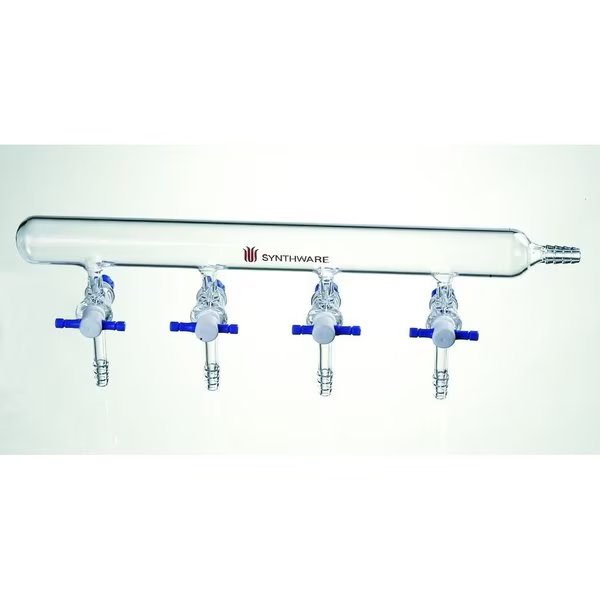 VACUUM MANIFOLD, 2mm PTFE STOPCOCKS, 4 PORTS, 1 HOSE., Synthware, Mfr#: M190042