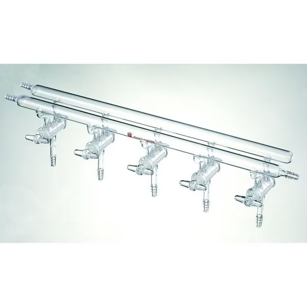 MANIFOLD, HIGH VACUUM SOLID GLASS STOPCOCKS, 4 PORT, 375mm., Synthware, Mfr#: M260004