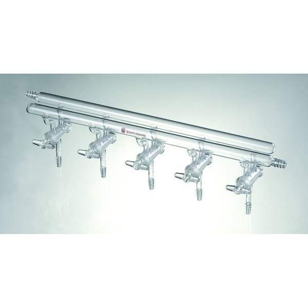 MANIFOLD, VACUUM/INERT GAS, ALL GLASS, 4 PORT, 375mm, 2 HOSE, Synthware, Mfr#: M401004