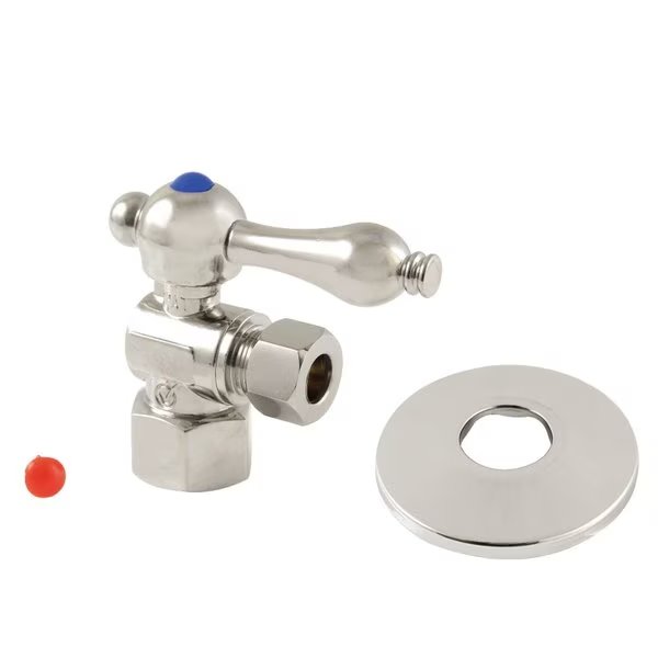12 FIP x 38 OD Comp QuarterTurn Angle Stop Valve with Flange, Polished Nickel, Kingston Brass, Mfr#: CC43106K