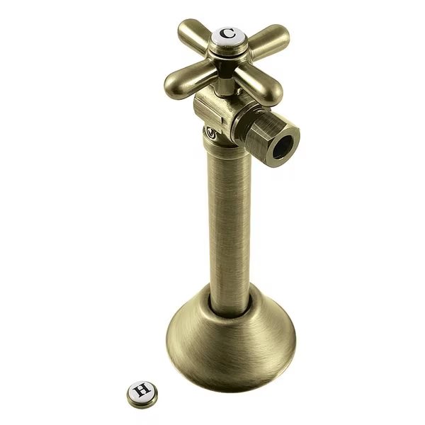 12 Sweat x 38 OD Comp Angle Shut Off Valve with 5 Extension, Antique Brass, Kingston Brass, Mfr#: CC83203X