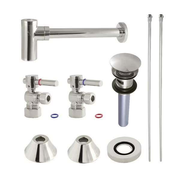 Plumbing Sink Trim Kit with Bottle Trap and Overflow Drain, Polished Nickel, Kingston Brass, Mfr#: CC53306DLVOKB30