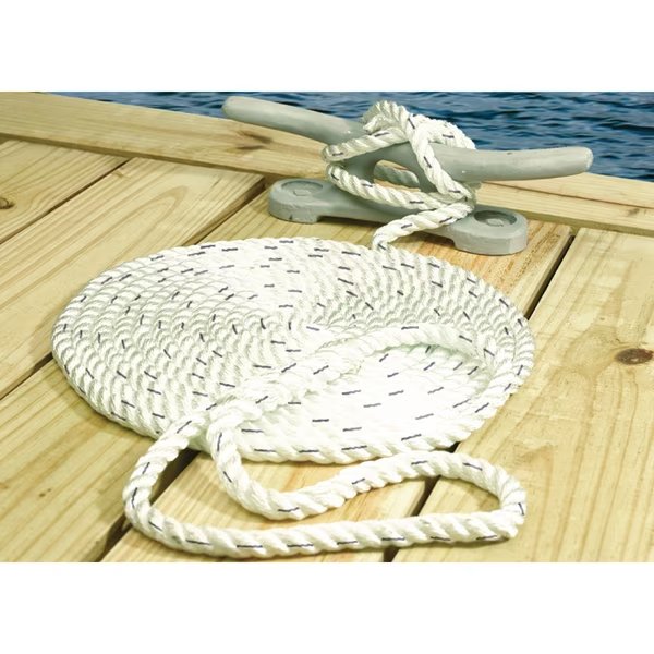 3 Strand Twisted Nylon Dock Line - White w/Blue Tracer, 3/4