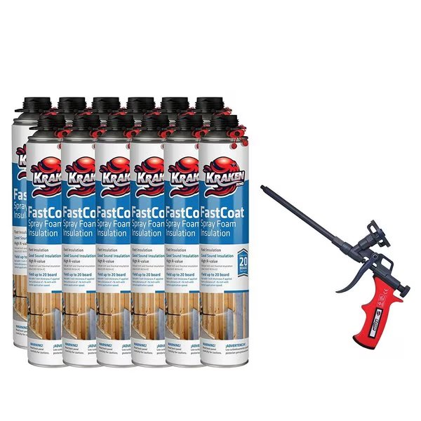 Krakenbond FastCoat Insulation Foam Spray, 27.1 oz, 12 Gun Use Cans, 1 Spray Foam Gun, 13PK, Krakenbond, Mfr#: 12FC1SG