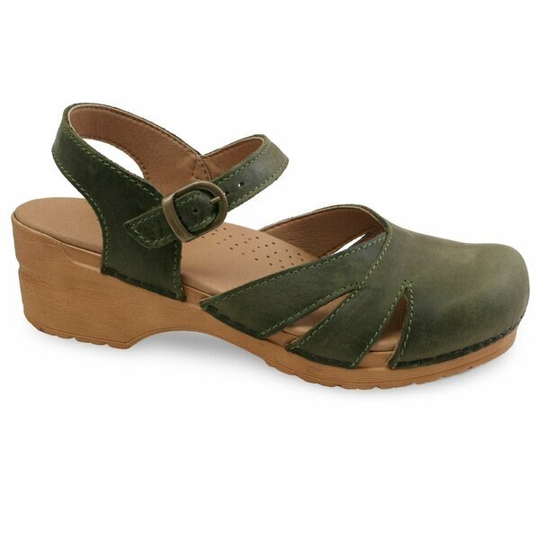 MARGRETHE Women's Leather Sandal in Khaki, Size 9.5-10, PR, Sanita, Mfr#: 472283-043-41