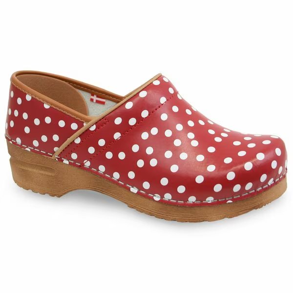 ROXBURY Women's Closed Back Clog in Red with White Polka Dots, Size 7.5-8, PR, Sanita, Mfr#: 476676-004-39