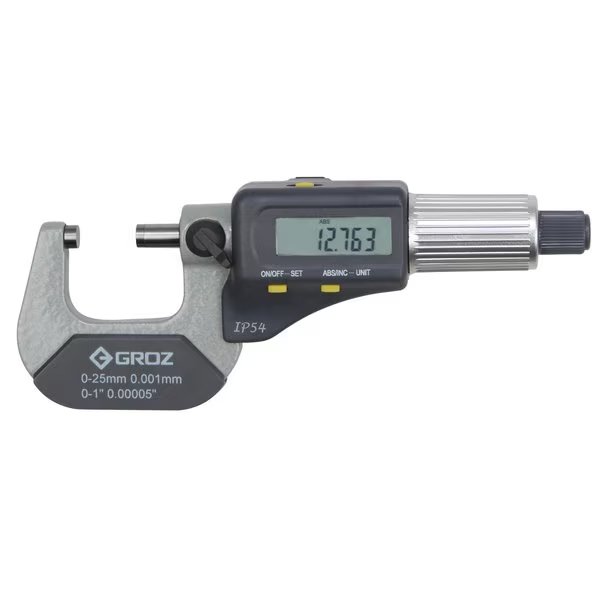 Ip54 Electronic Micrometer, 0-1"/0-25Mm, 0.00005"/0.001Mm, Friction Thimble, Paint Frame, Groz, Mfr#: 16122
