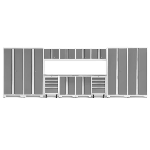 Bold Series 14 Piece Garage Cabinet Set w/Stainless Steel Top, White, Newage Products, Mfr#: 56993