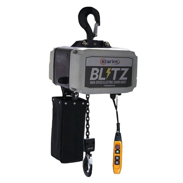 Electric Chain Hoist, 500 lb, 20 ft, Hook Mounted, Grey, Starke, Mfr#: SBS5025-20