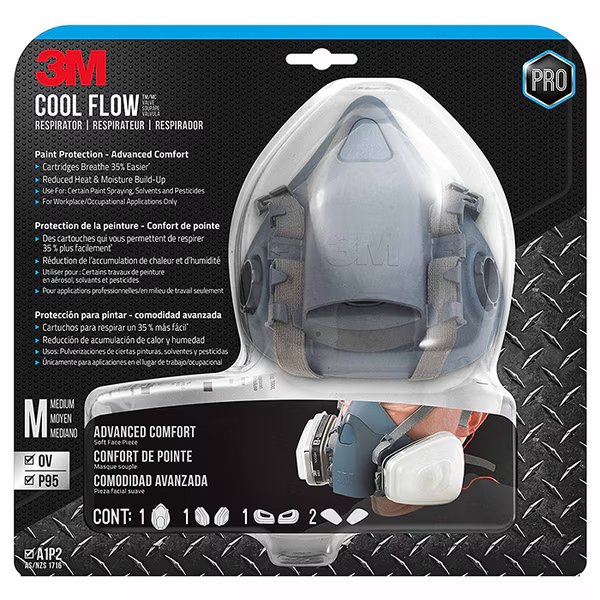 Medium Tekk Protection Cool Flow Professional Paint Respirator, 3M, Mfr#: 7512PA1-A