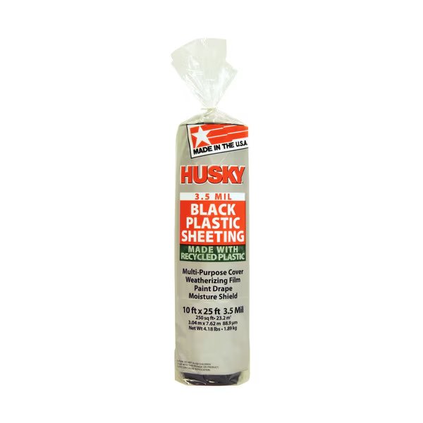10' x 25' Black Husky 3.5-Mil Low Density Plastic Sheeting, Husky, Mfr#: 351025B