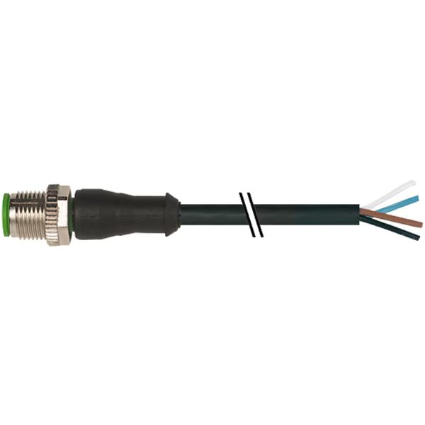 M12 male 0° with cable, PUR 4x0.34 bk UL/CSA 1m, Murr Elektronik, Mfr#: 7000-12021-6240100
