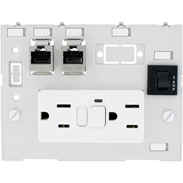 MODLINK MSDD DBL COMBI INSERT USA 2XNEMA 5-15, GFCI+2xRJ45 fem/fem + 1x3A fuse, touch protection, Murr Elektronik, Mfr#: 4000-68000-4120000