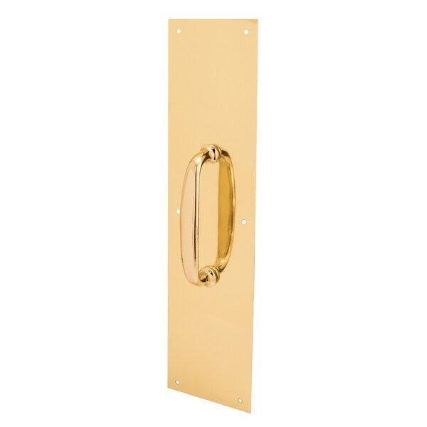 Door Pull Plate with Handle, Polished Brass, 4 in. x 16 in. Single Pack, Prime-Line, Mfr#: J 4578