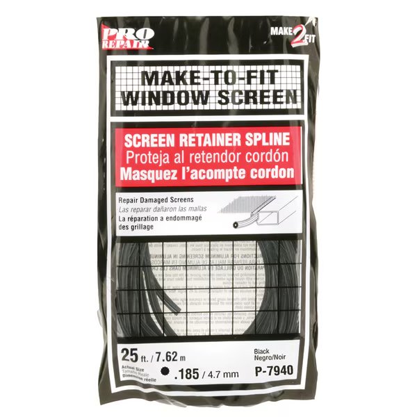 Bulk Screen Spline, 0.185-in. Diameter, 25ft Roll, Black Single Pack, Prime-Line, Mfr#: P 7940